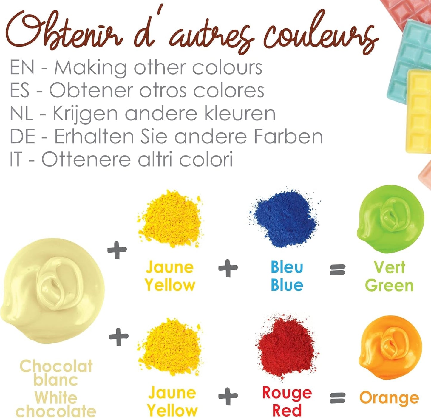 Schroot bakolie oplosbare poederverf 4012, rood, blauw en geel, gewicht 15 g, 3 stuks, gekleurd