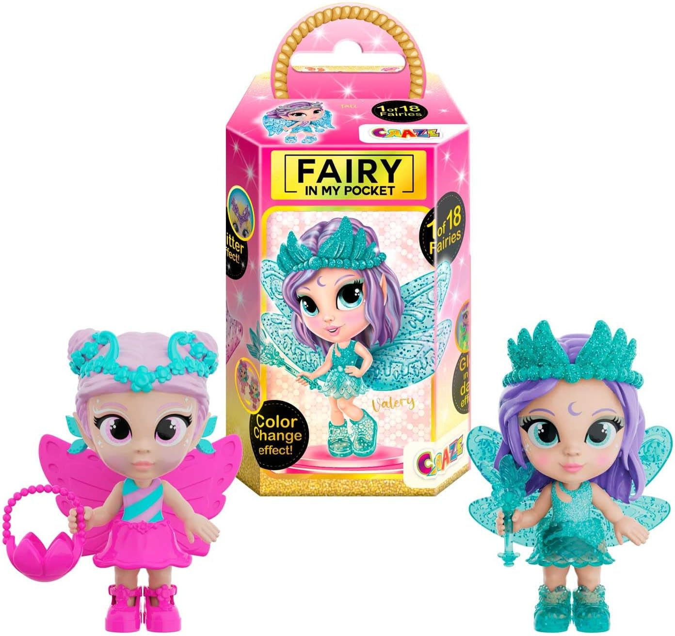 CRAZE Fee in mijn zak | Feepop met vleugels, verzamelbaar sprookjesspeelgoed met speciale effecten zoals glitter, glow in the dark en kleurverandering Naty Shop Dolls Fairy in my pocket Bundel van 2