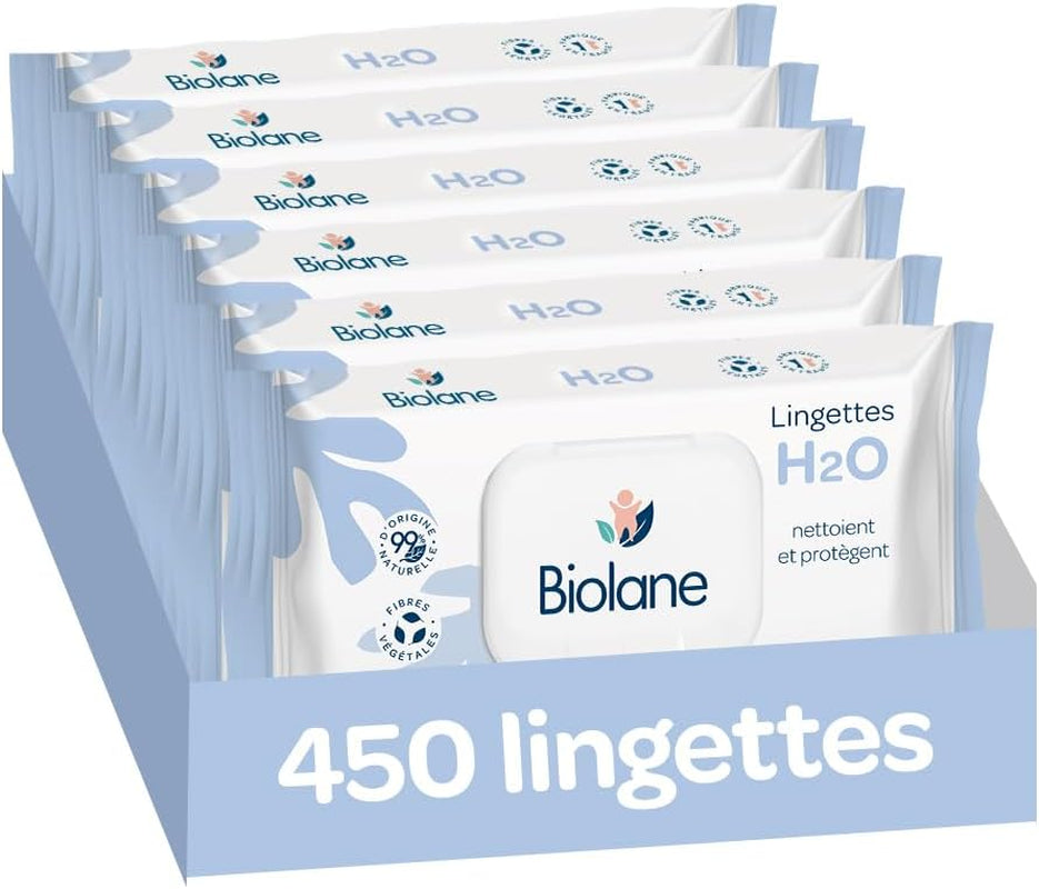 BIOLANE - Babydoekjes met water - 225 doekjes - 3 x 75 stuks - Zachte en effectieve reiniging - Vanaf de geboorte - Franse kwaliteit