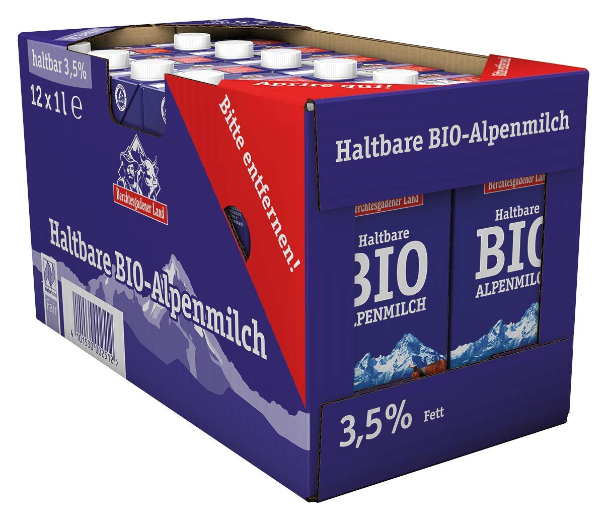 Berchtesgadener Land Haltbare Bergbauern-Milch, 1,5% Fett, 12er-pakket (12 x 1 l)