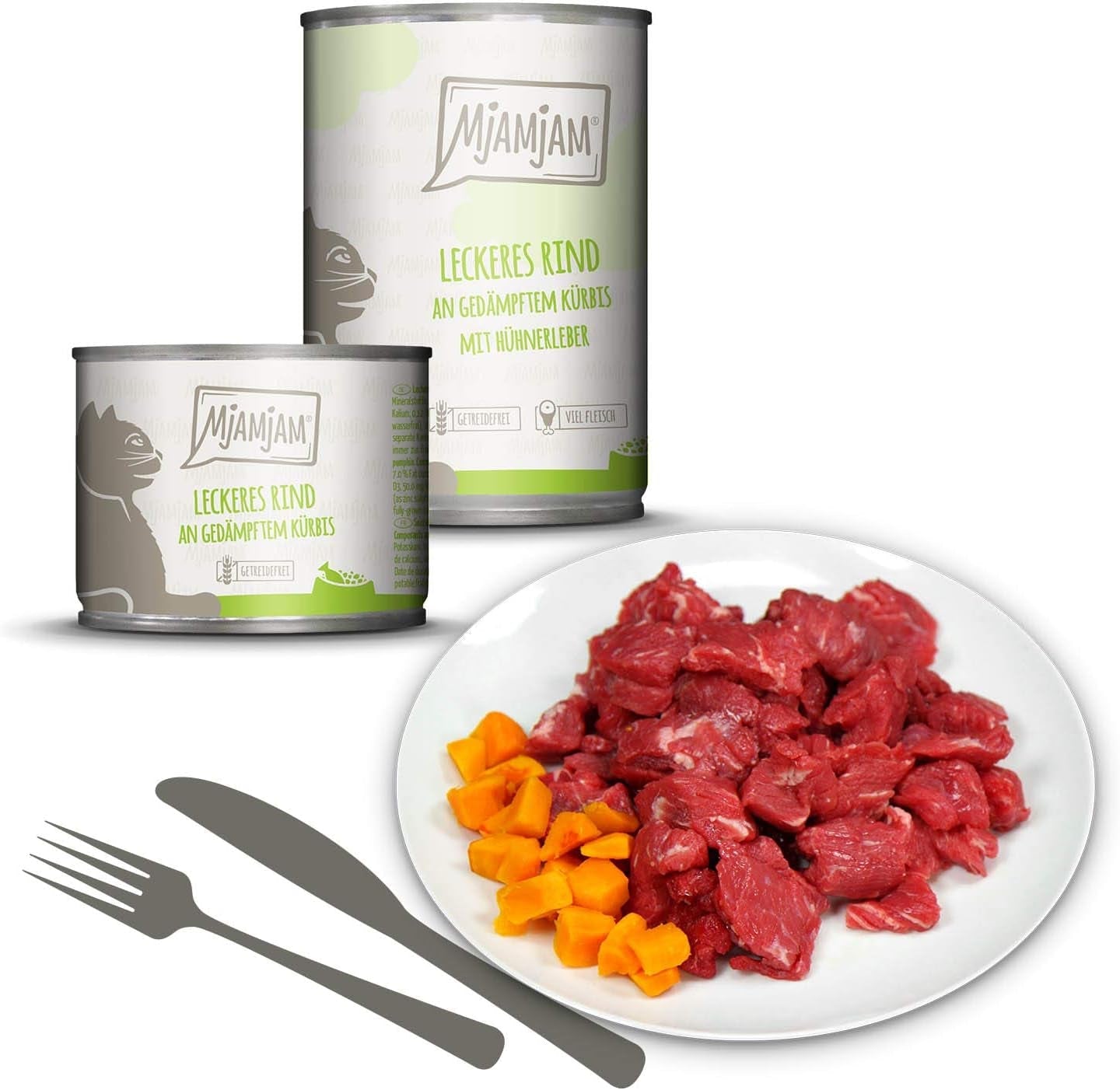 MjAMjAM - Premium Natvoer voor katten - Gemengd pakket I - Kip, Rundvlees, Harten, 6 stuks (6 x 200 g), graanvrij met extra vlees