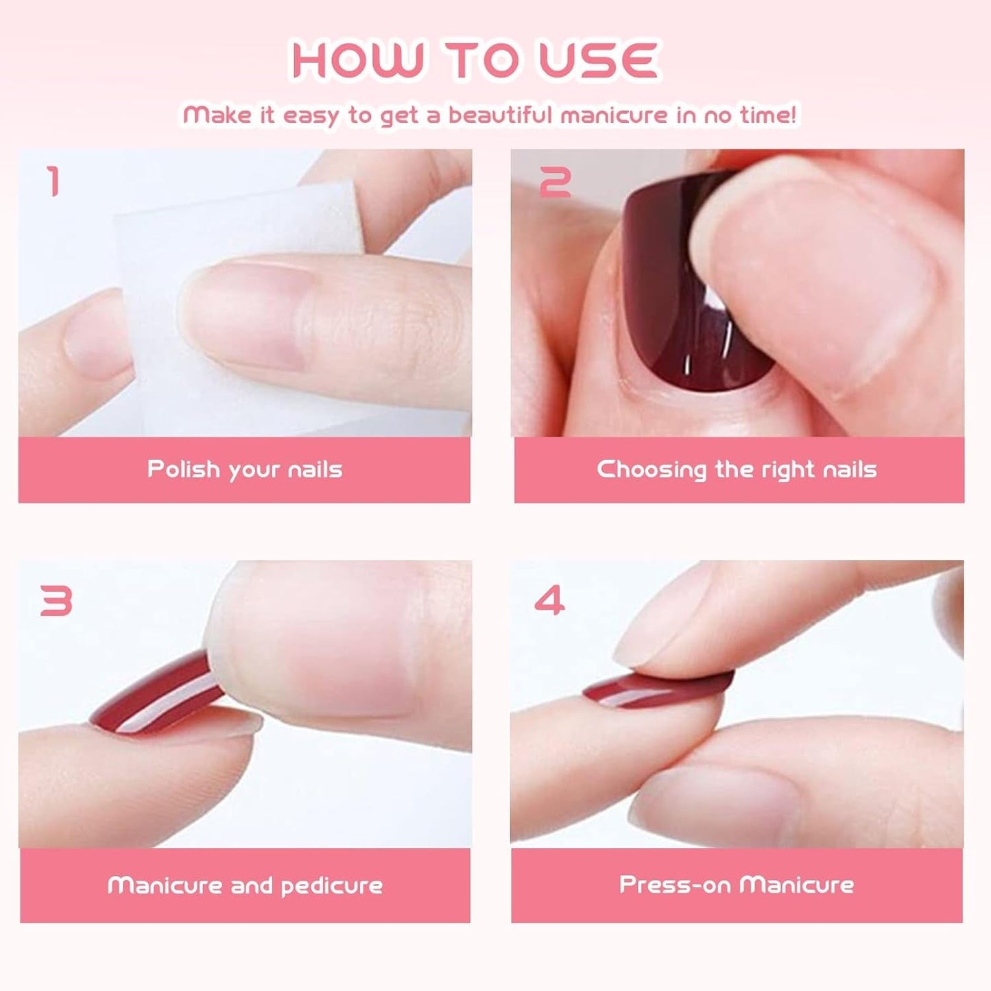 24 stuks middellange strass roze vierkante parel glitter 3D kunstnagels voor dames meisjes