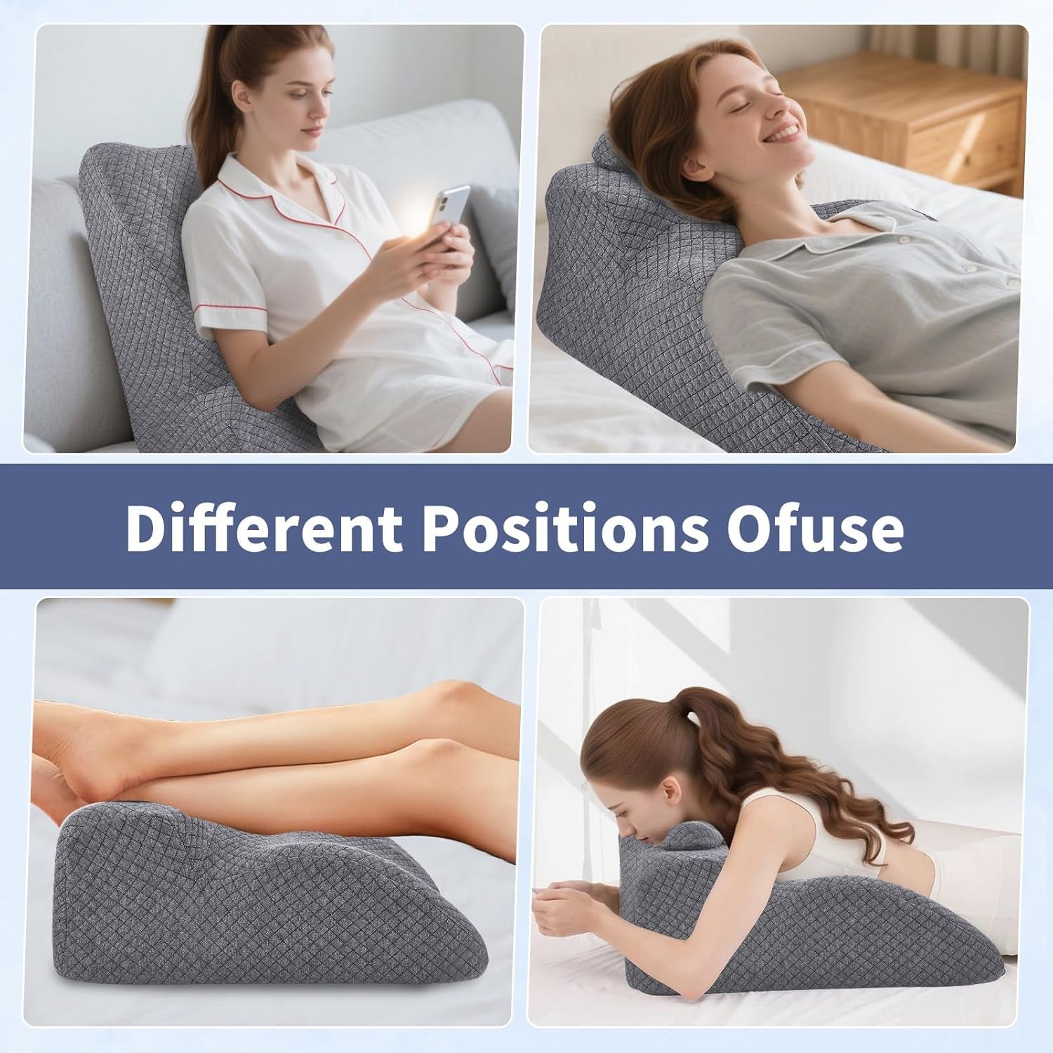 Leeskussen - Rugkussen, verstelbare hoofdsteun, leeskussen van traagschuim voor bed, ergonomisch nek- en beenkussen, lendensteunkussen