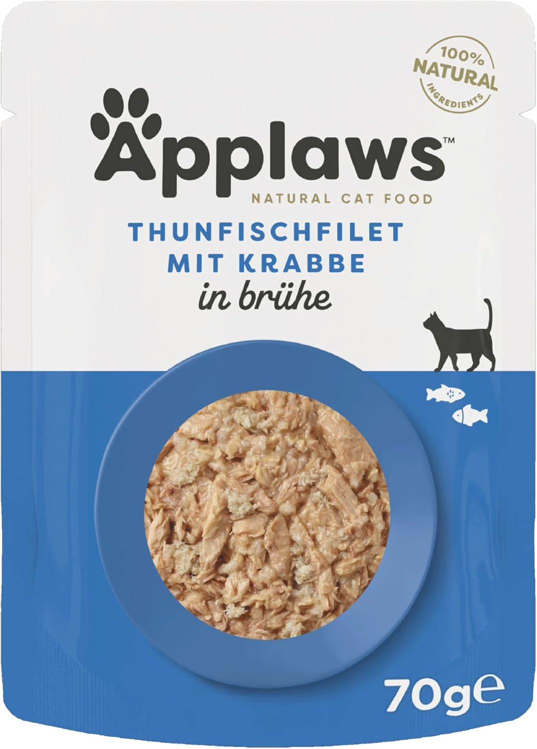 Applaws 100% natuurlijke Nassfutter für Katzen, Thunfischfilet mit Krabben in Brühe - Verpakking met 12 x 70g Beuteln
