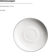 MÄSER Felise serie, elegant koffieservies voor 6 personen, tijdloos, zwarte rand, porselein, wit