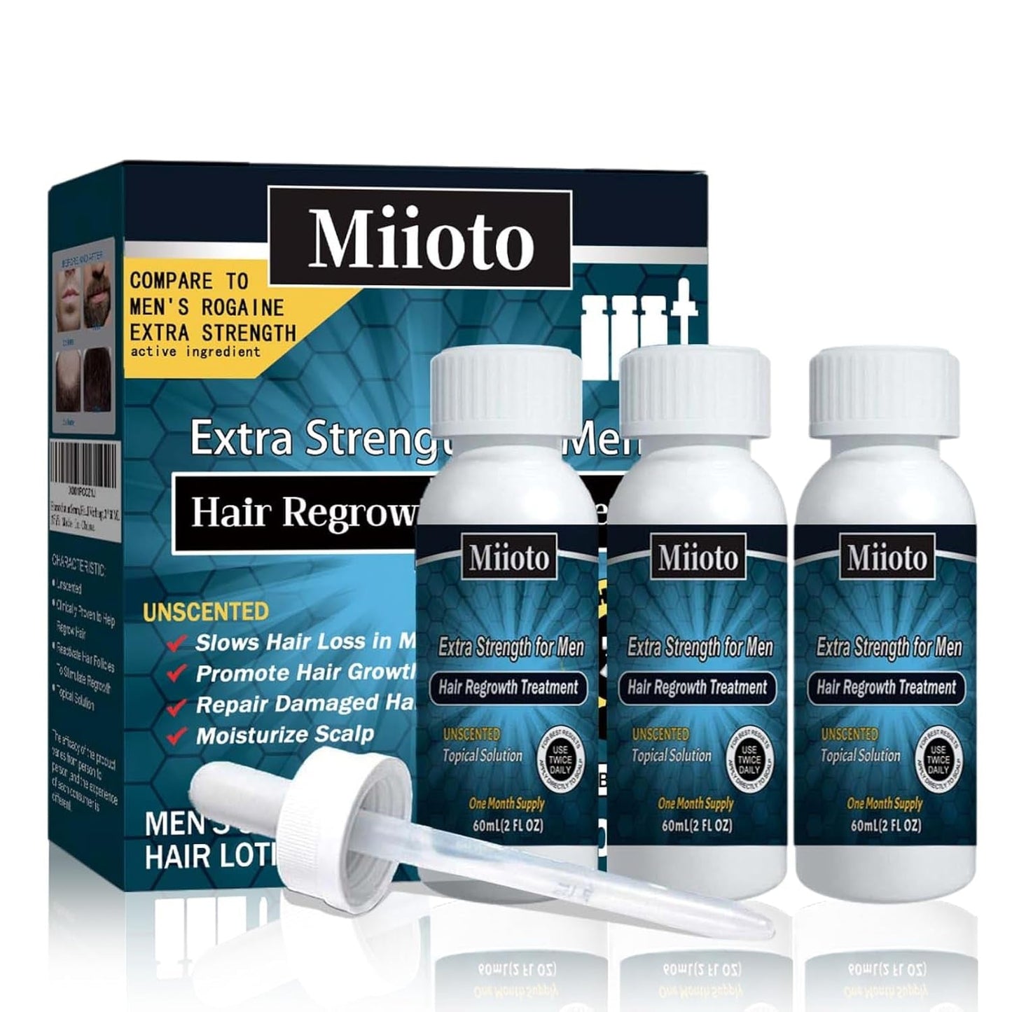 Miioto Haargroeiserum, haargroeiproduct voor mannen, haargroeiserum, hoofdhuidverzorging Bevorder dikker haar Voed de hoofdhuid en voorkom haaruitval, 3*60ML Haarverzorging Naty Shop Standaardtitel
