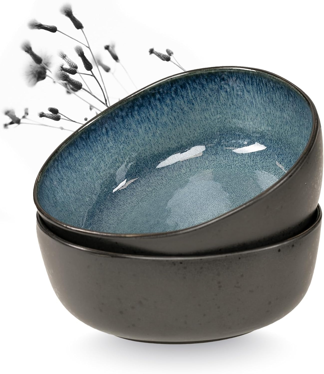 Moritz & Moritz BIOLOGISCH Serveerkommenset, Blauw - 2 grote hoogwaardige steengoedkommen, modern en tijdloos, magnetron- en vaatwasmachinebestendig - perfect voor salades, pasta, snacks en meer