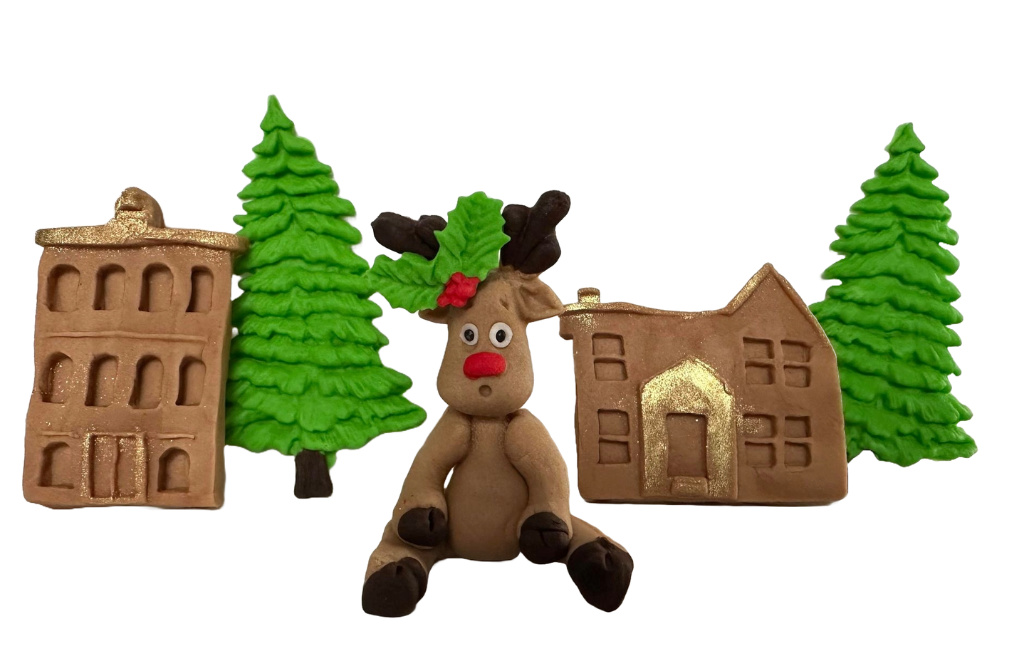 Set van 5 eetbare suikerdecoraties, Santa's City Sugar Paste Decorations Nati Shop