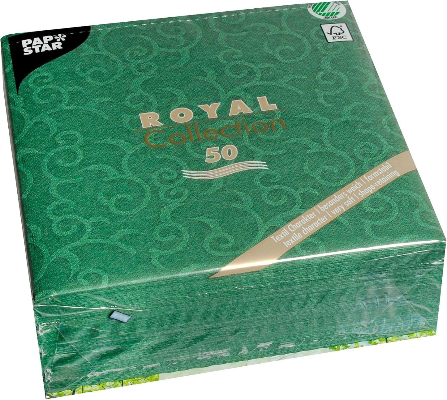 Papstar, 50 servetten "ROYAL Collection" 1/4-vouw 40 Cm X 40 Cm donkergroen "Casali", #84884