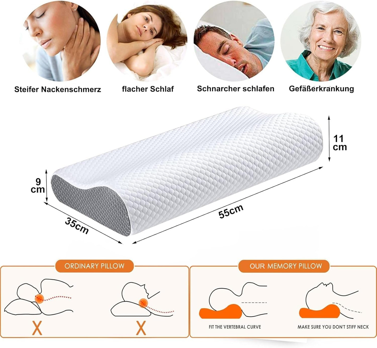 Ecosafeter Memory Foam Kussen Neksteunkussen Ergonomisch nekkussen voor verschillende slaaphoudingen met afneembare hoes Cervicale orthopedische kussens Naty Shop