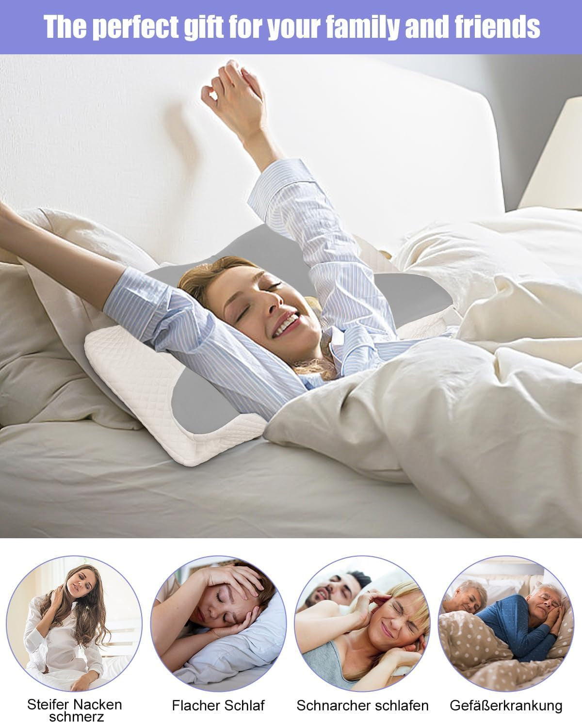 Nekkussen, zijsteunkussen, traagschuimkussen, orthopedisch kussen, ergonomisch neksteunkussen voor optimale ondersteuning Rug- en buiksteunkussen aan de zijkant (62 X 41 X 13CM) Cervicale orthopedische kussens Naty Shop