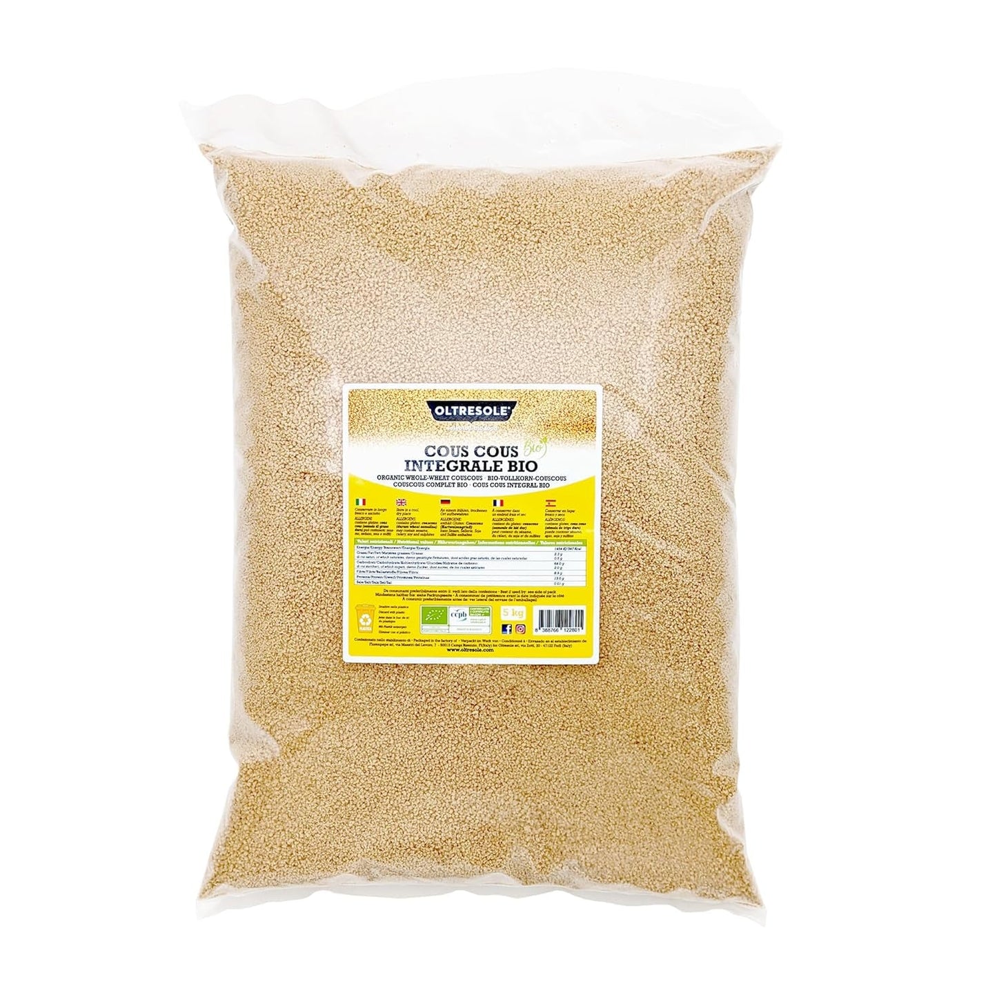 Biologische volkoren couscous 5 kg, biologisch volkoren durumtarwemeel, ideaal voor gezonde voor- en bijgerechten, handig formaat