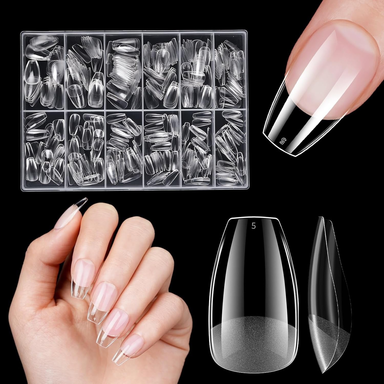 Korte kunstnagels 500 stuks zachte gel volledige dekking nageltips voor gelnagels 12 maten Voorgepolijste nageltips voor gelnagels Korte kunstnagels Doodskistnagelverlengingen met doos
