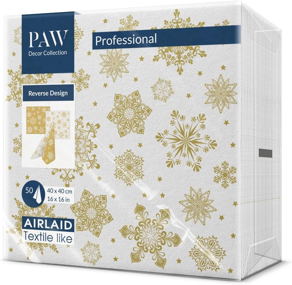 PAW - Airlaid servetten (40 x 40 cm) I 50 stuks I Perfect voor Kerstmis, winter en feestdagen I Kerstavond tafeldecoraties I Airlaid stofachtige servetten Wintertakken I Wintertakken