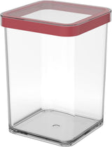 Rotho Loft set van 5 voorraadpotten met deksel, verschillende maten, BPA-vrij voedselplastic (PP), transparant/rood, (21,4 x 21,4 x 23,5 cm) voedselbewaardozen Naty Shop 1 L vierkant