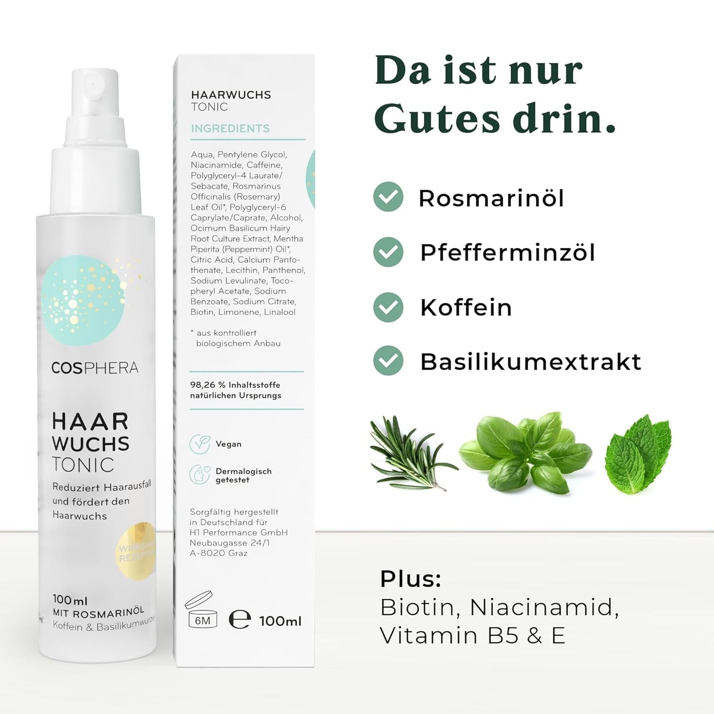 Rozemarijnolie haartonic spray 100 ml - Rozemarijnoliespray versnelt op natuurlijke wijze de haargroei - Haargroeimiddel voor vrouwen en mannen - Serum tegen haaruitval - Rozemarijn haarolie van Cosphera Hair Care Naty Shop