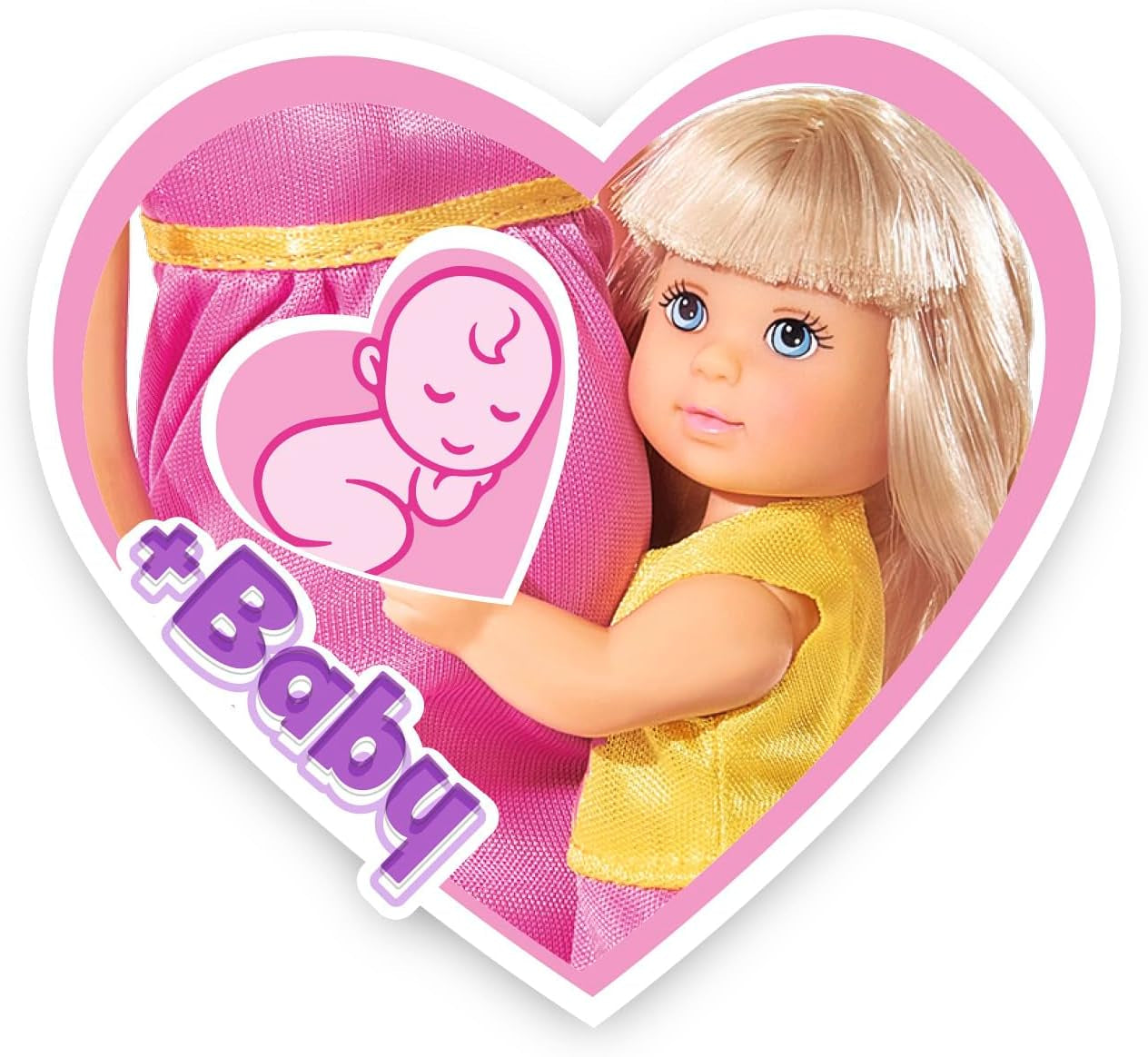 Simba 105733673 - Steffi Love Happy Family, zwangere pop, Kevin, Evi en baby met kinderwagen, 11 stuks, accessoires, 30 cm, vanaf 3 jaar