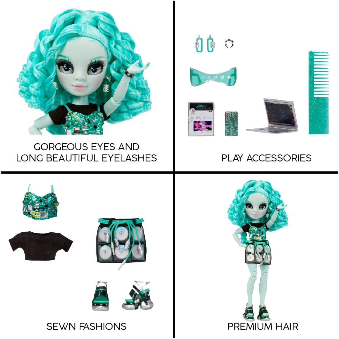 Rainbow High Shadow High Series 3 - Berrie Skies - Groene modepop - Modieuze outfit en meer dan 10 kleurrijke speelaccessoires - Ideaal voor 4-12-jarigen en verzamelaars