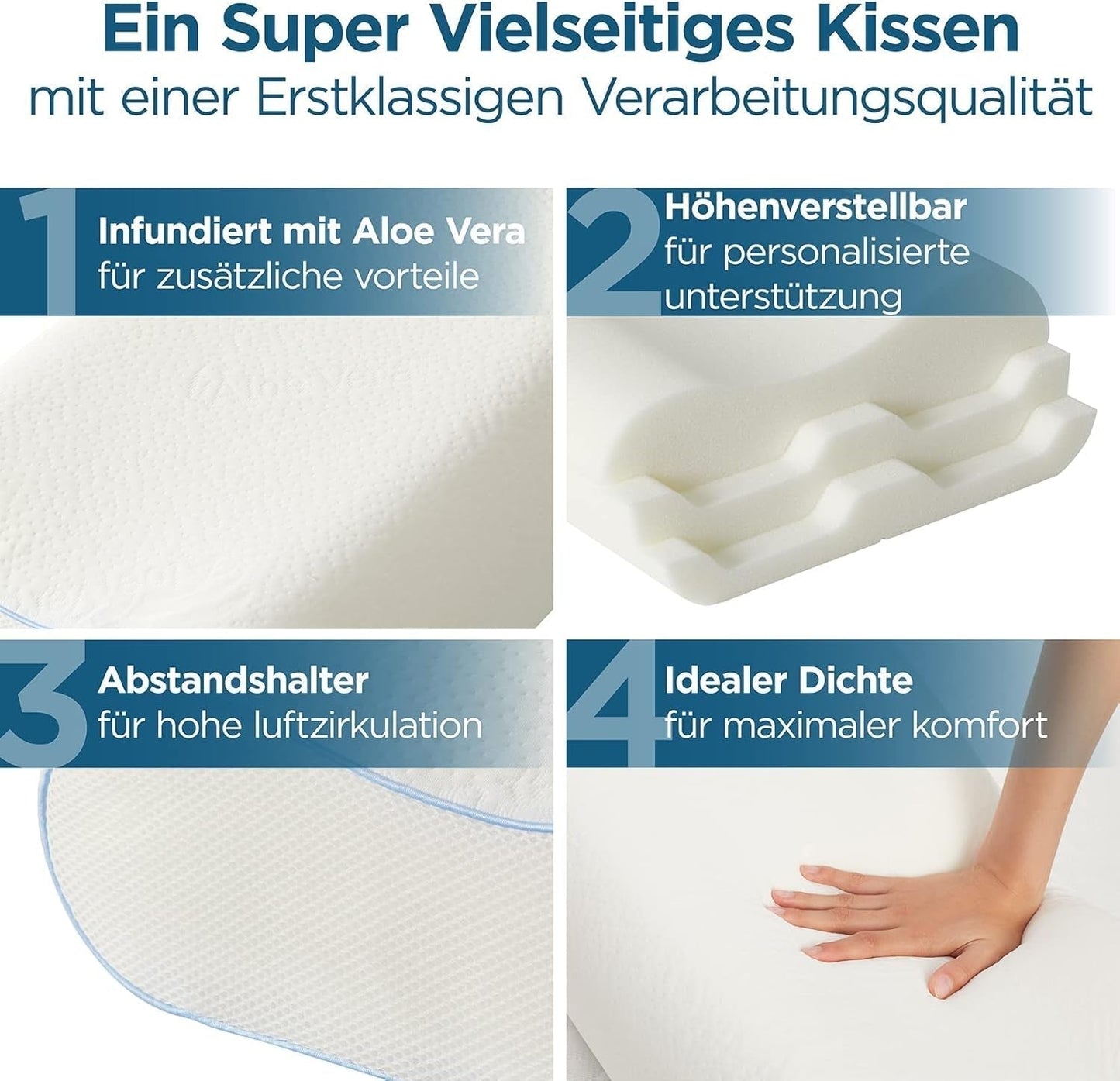 ORTHOVERSE orthopedisch kussen - neksteunkussen, slaapkussen, kussen, traagschuimkussen, kussen, nekpijnkussen - in hoogte verstelbaar, aloë vera hoes, medische hulp Naty Shop Cervicale orthopedische kussens