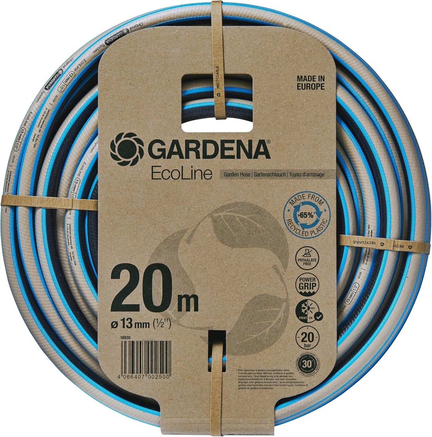 Gardena EcoLine slang 1/2 inch, 20 m zonder systeemcomponenten: Duurzame tuinslang van gerecycled plastic, vrij van ftalaten en schadelijke stoffen, sterke gripfunctie, vorst- en UV-bestendig (18930-20)