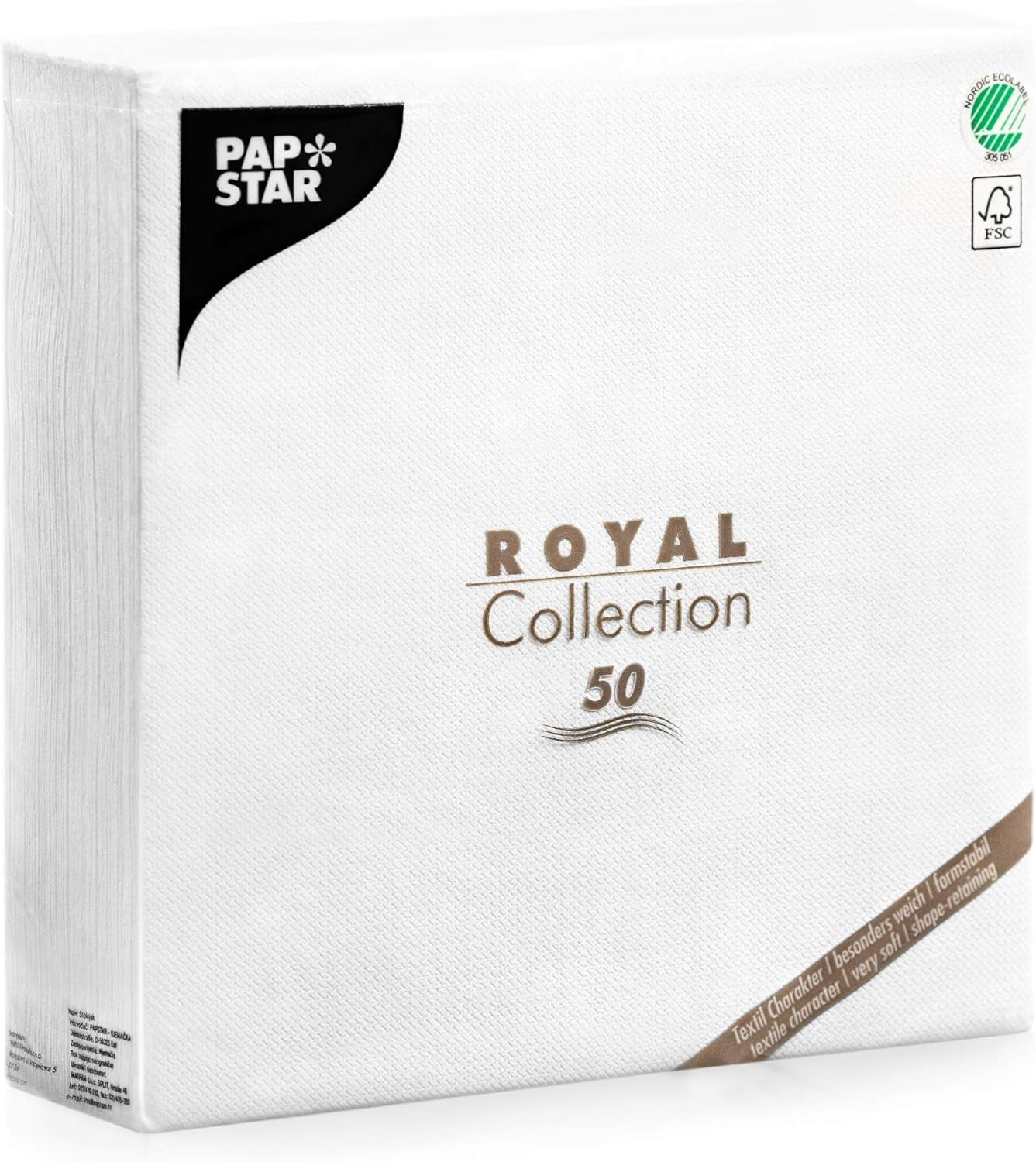 Papstar, 50 servetten "ROYAL Collection" 1/4-vouw 48 cm x 48 cm wit, #11577