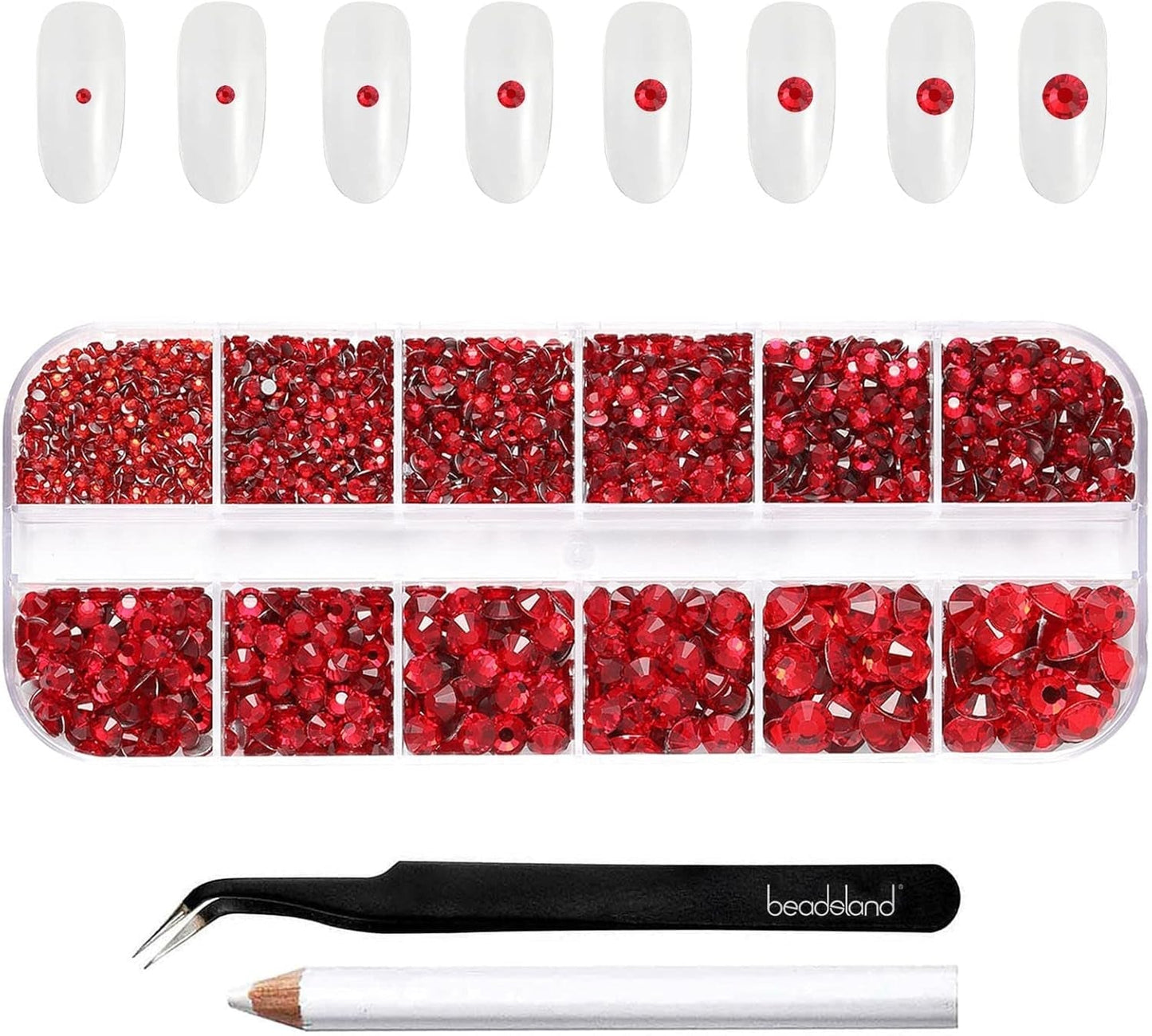 Beadsland 2500 stuks glas Nailart Strasssteine ​​Kristall Flatback Edelsteine ​​Runde, voor handwerk Gemischt 8 Größen SS4 ~ SS30 Mit Picking Pinzette en Stift (Kristall Weiss)