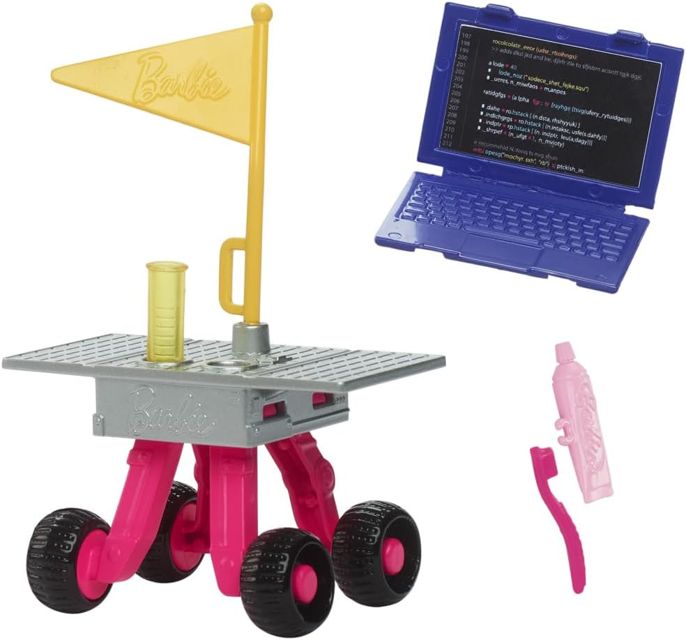 Barbiepop voor 65e verjaardag en 10 accessoires, Astronautenset voor brunettepop, Rover op wielen, Ruimtehelm met verwisselbaar vizier en meer, HRG45