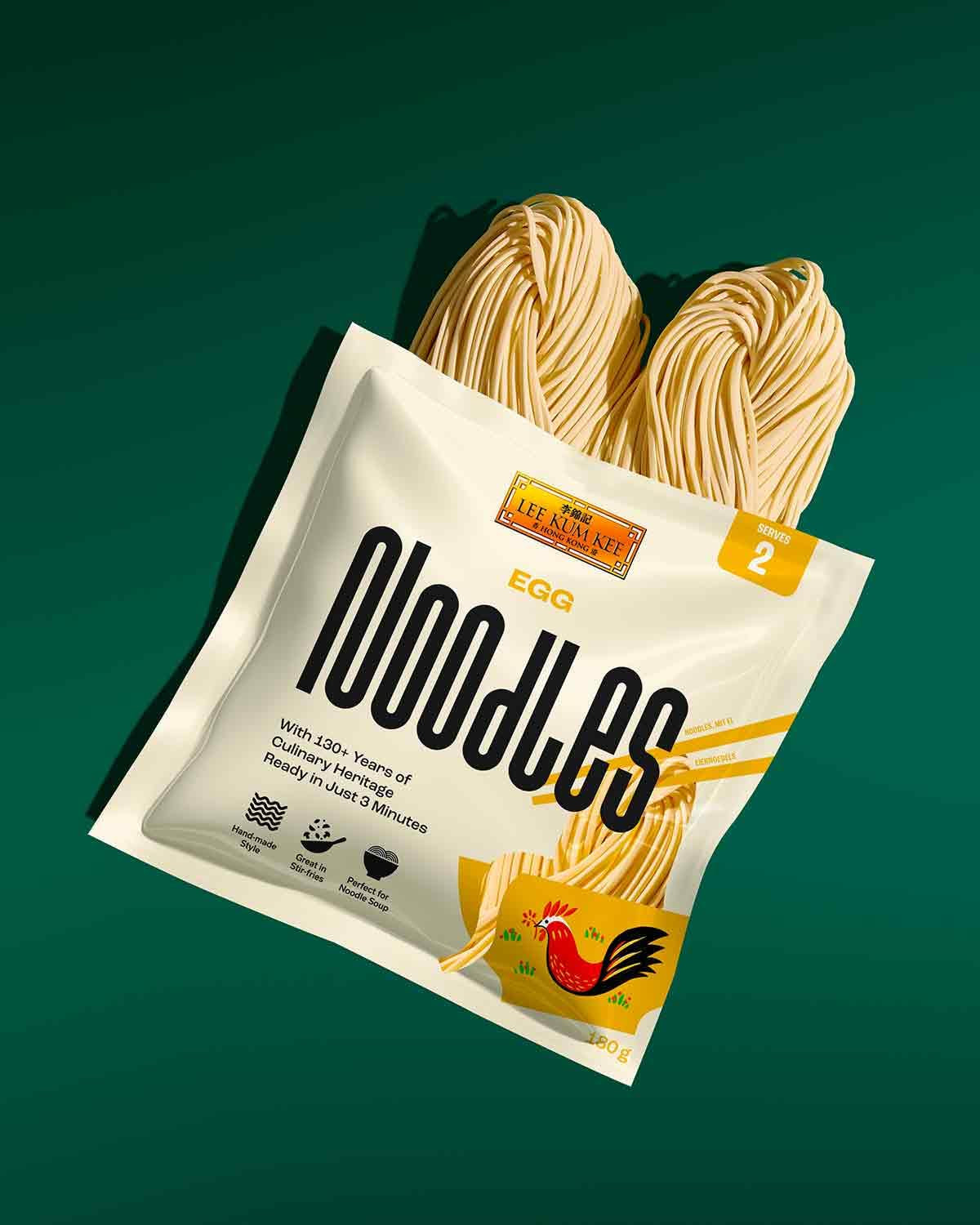 LEE KUM KEE Eiernoedels - Aziatische eiernoedels, de klassiekers voor wokgerechten en soepen, halfdroge noedels, klaar in 3 minuten, twee porties per verpakking, 6 x 180 g multipack