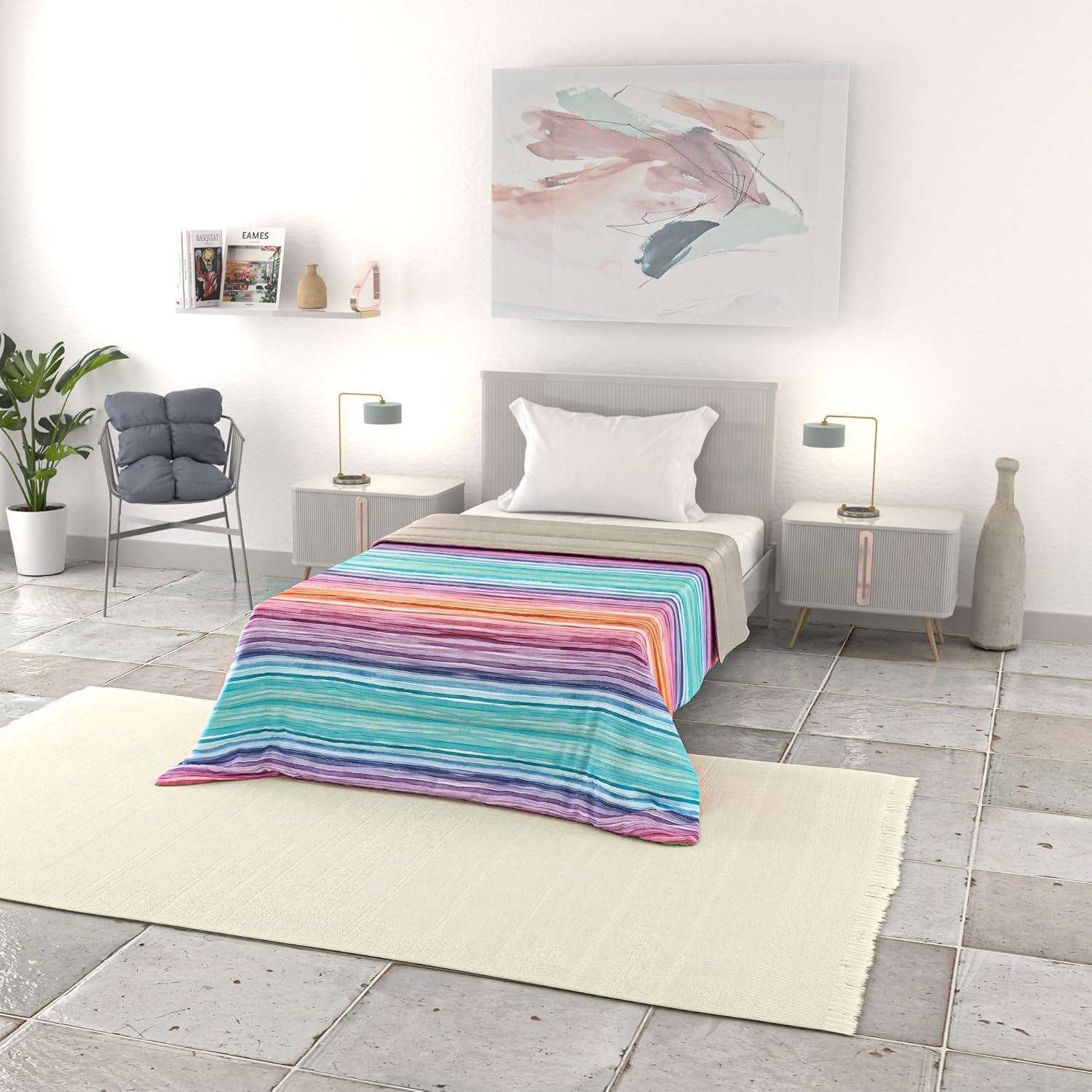 Basic zomerdeken, microvezel, jeansstrepen, 200X240Cm Quilts en quilts Naty Shop Rainbow 200X240Cm