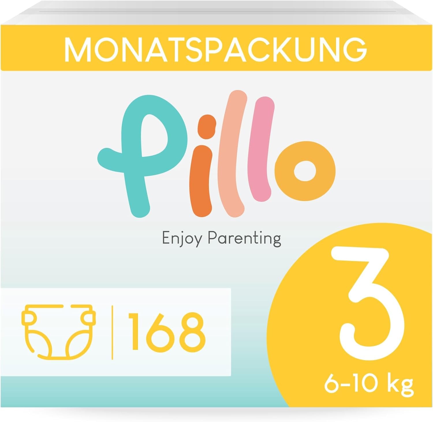 Luiers Pillo 3 - Doos met 168 luiers, 6 verpakkingen van elk 28 luiers, maat 3 - Midi (6-10 kg) - Luiers voor baby's