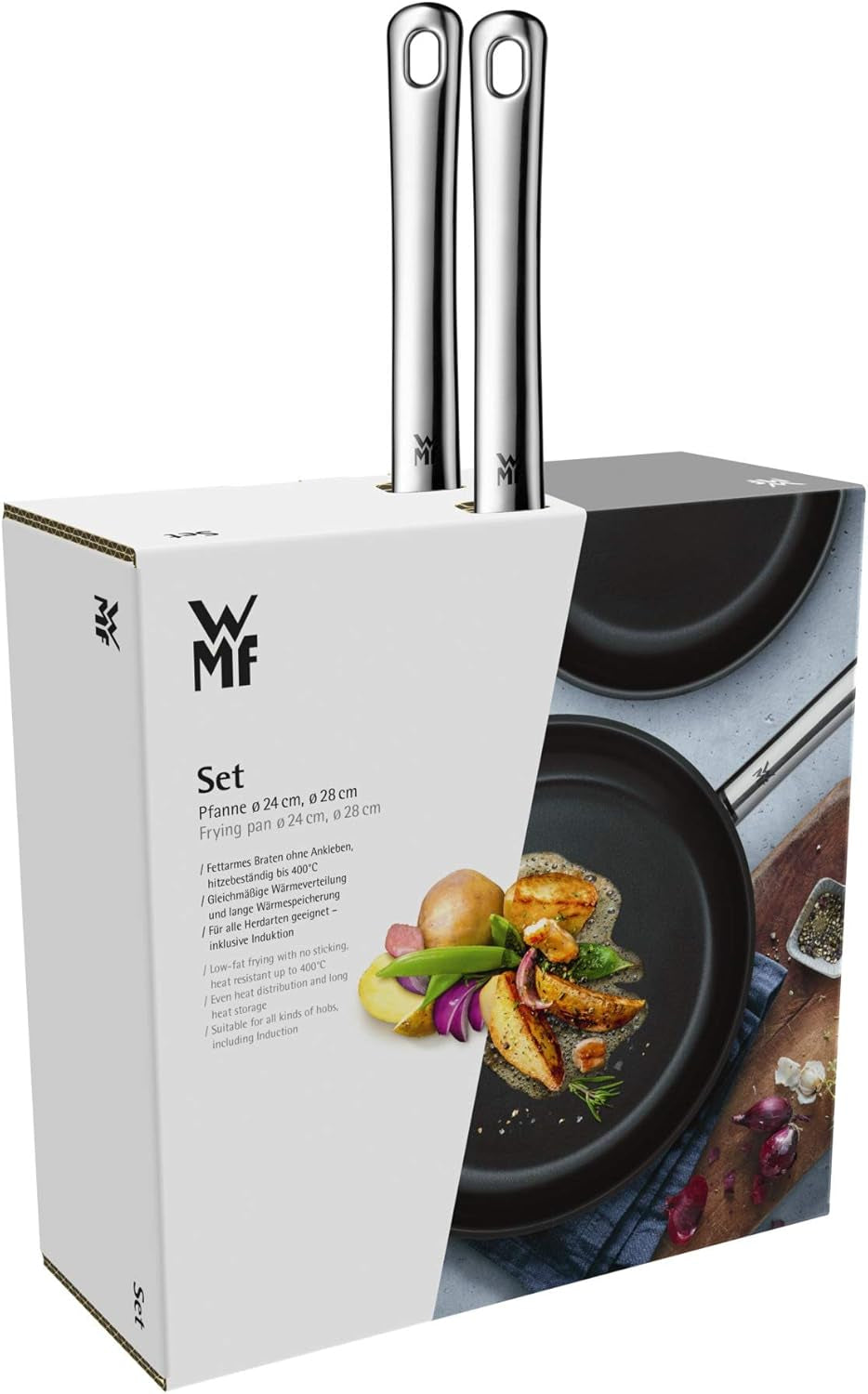 WMF Devil 2-delige pannenset, inductiepan 24, 28 cm, Cromargan roestvrij staal, keramische coating, ovenvaste potten en pannen Naty Shop