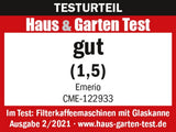 Emerio CME-122933, Filterkoffiezetapparaat, 1,25L voor maximaal 10 koppen verse koffie, permanent uitneembaar filter, antidruppelfunctie, glazen karaf, automatische uitschakeling, 1000 watt, zwart/zilver