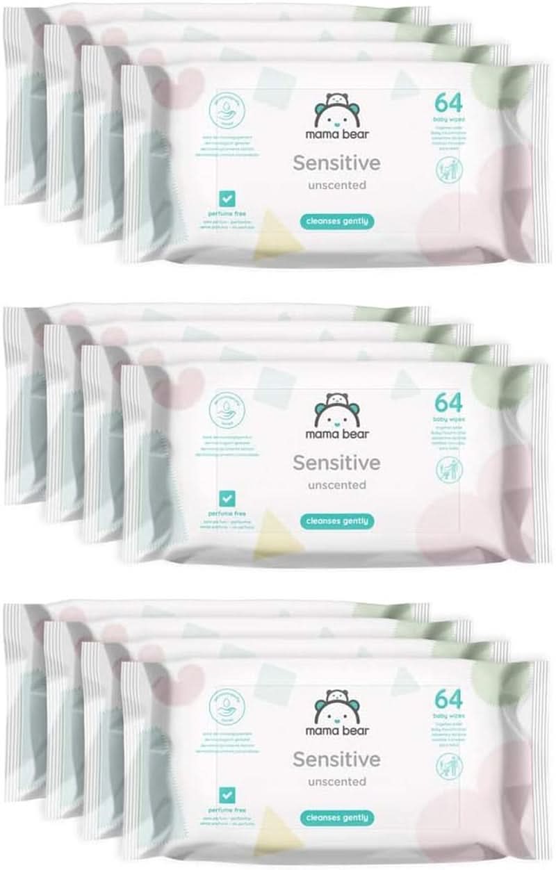 Naty Shop Mama Bear Sensitive babydoekjes ongeparfumeerd 64 stuks (pak van 12)