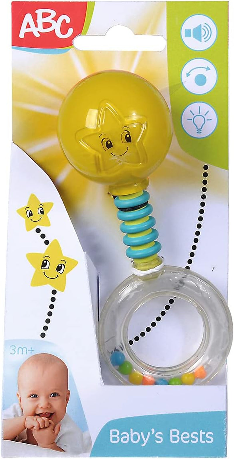 Simba 104010060 - ABC oplichtende rammelaar, licht op bij schudden, 14cm, babyspeelgoed, babyrammelaar, eerste uitrusting, vanaf 3 maanden, geel Jucarii Bebe Naty Shop Standaard titel