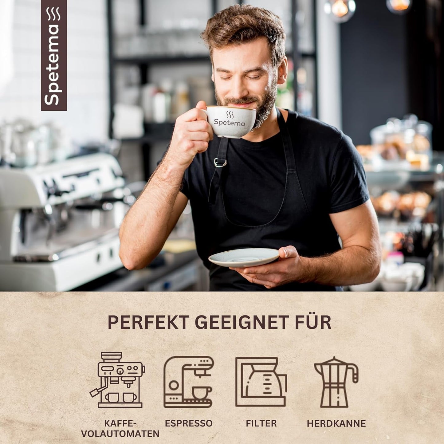 Spetema Kaffeebohnen Ragazzi Espressoreep - 50% Arabica & 50% Robusta, Intensität 8/10, Mittlere Röstung, Zartes Aroma & Dichtes Geschmackserlebnis, 1 kg.