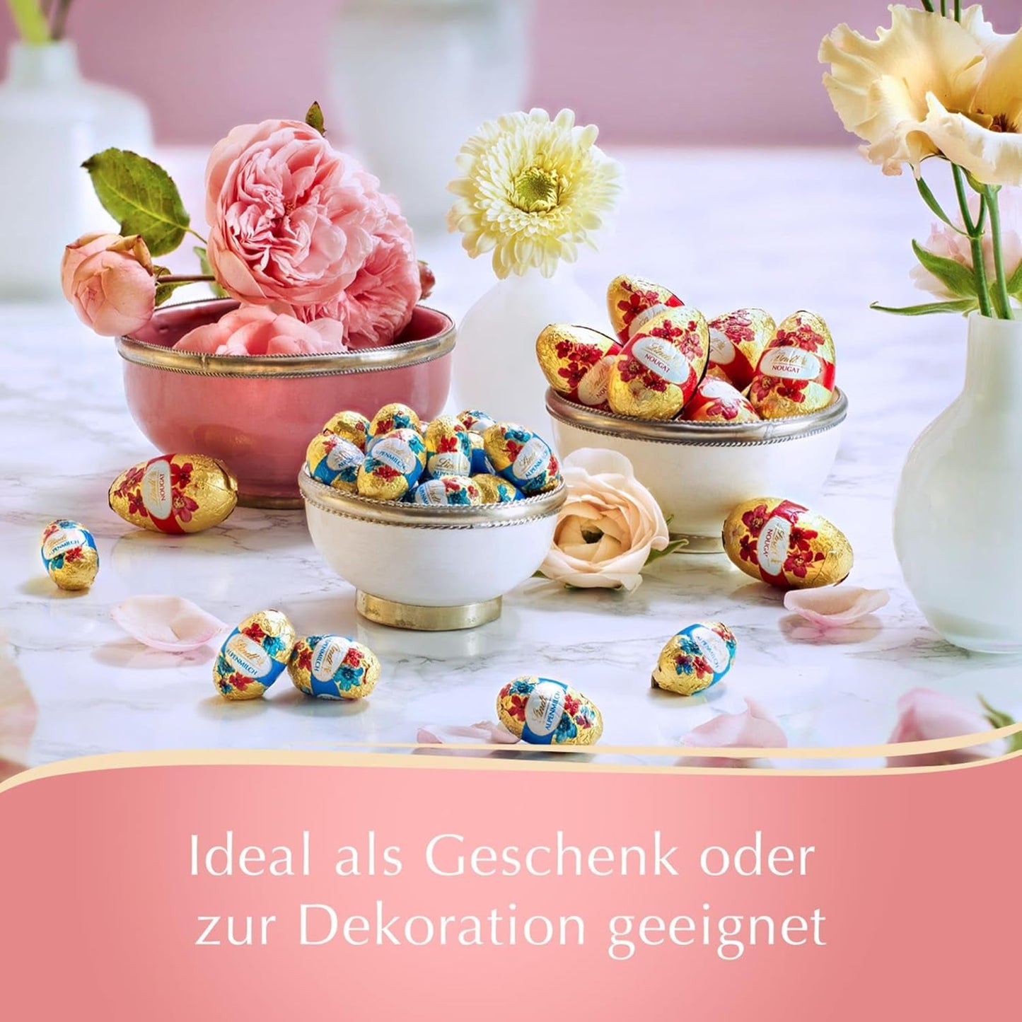 Eieren Lindt Nougat Editie Bloem 90g | Hazelnootnougat in fijne melkchocolade | Lente ontwerp paaseieren | Paaschocolade | Chocolade-eieren | Geschenk van chocolade | Cadeau idee