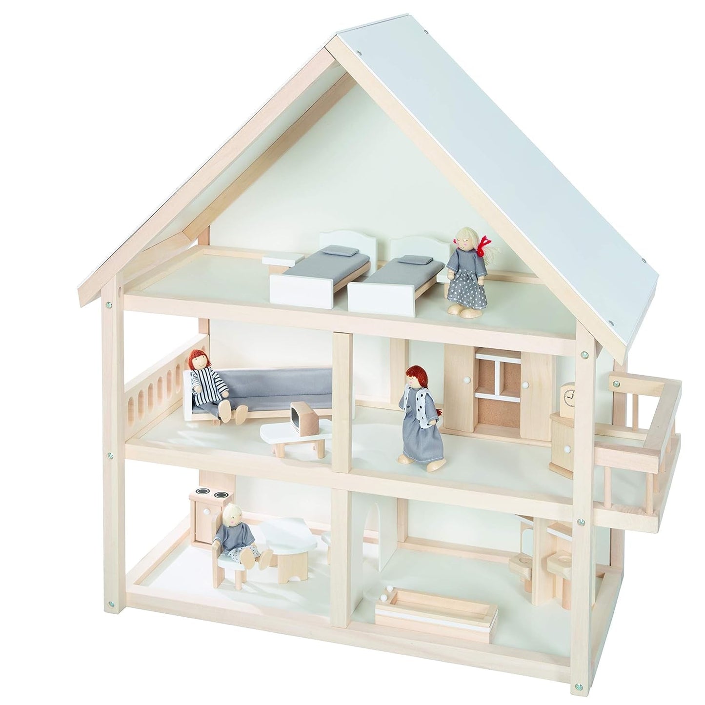 Roba poppenhuis, poppenhuis met meubels en poppen, meisjesspeelgoed, natuurlijk hout Naty Shop poppenhuizen natuurlijk hout