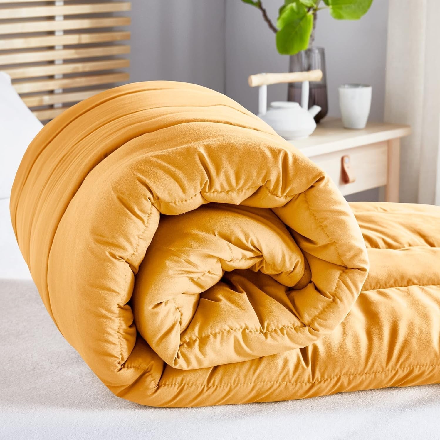 Pikolin Home - Omkeerbaar dekbed 300 G - tweekleurige Nordic vulling - voor bed 100/105 - comfortabel, warm, ademend, groen, 180 X 220 cm Dekbedden en dekbedden Naty Shop