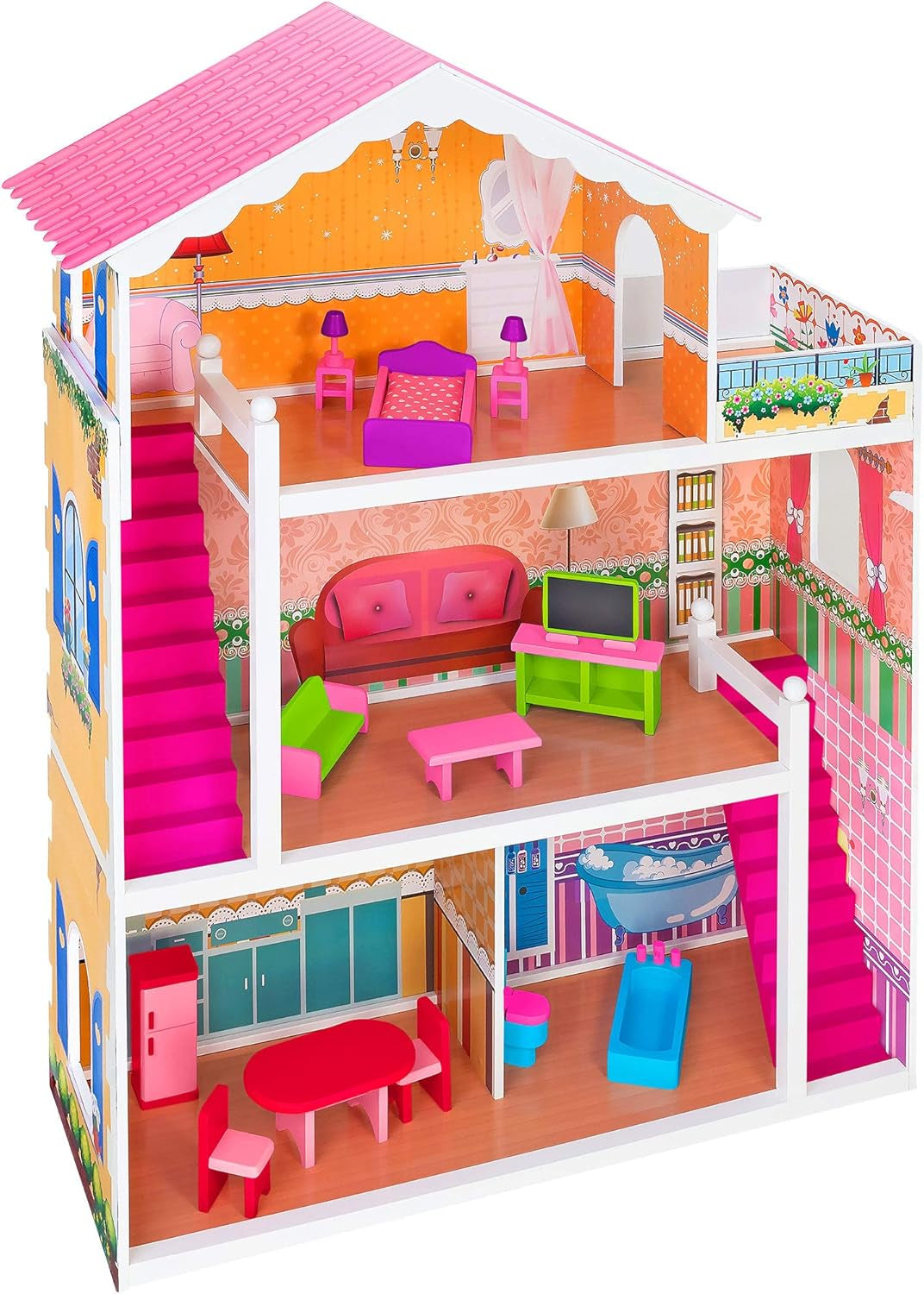 37916 - Poppenhuis - hout - 3 planken, - 17 accessoires Dollhouses Naty Shop Standaard titel