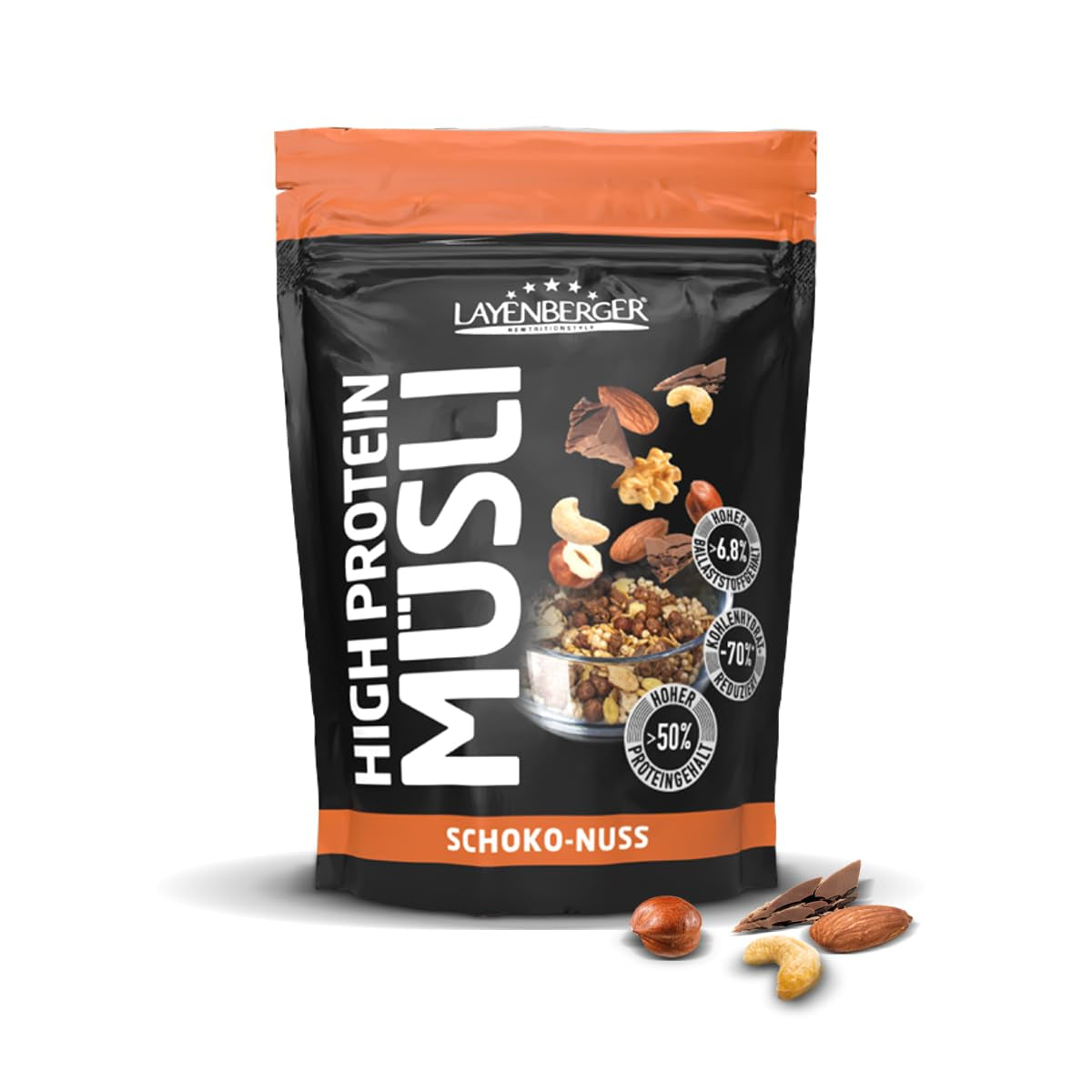 Layenberger 3K eiwitrijke muesli, 50% eiweiß en 18% kolenhydraat - enkel pakket (1X 390 G) - Schoko-Nuss Cereale Naty Shop 390 G (1Er-pakket) Schoko-Nuss