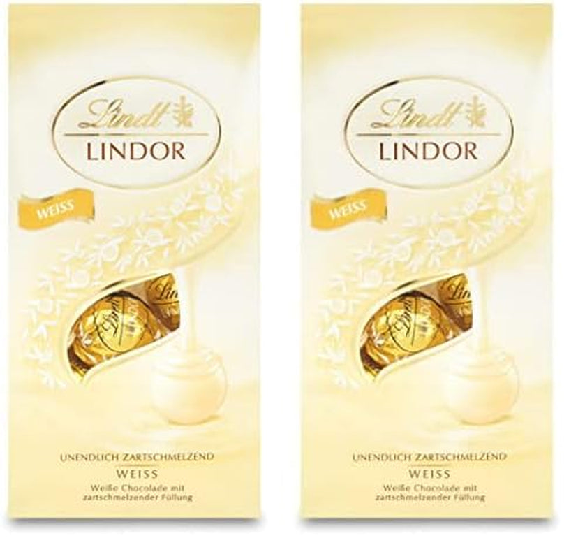 Lindt witte chocoladebolletjes LINDOR | Zak van 137 g | Ongeveer. 10 witte chocoladebolletjes met smelt-in-je-mond-vulling | Chocolade cadeauset | Chocolade cadeauset (pak van 2)