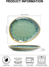 Henten Home Bijzondere steengoed borden, snack- en sauskommen - 20x17cm voor 4 personen, porseleinen ontbijtborden - modern groen design