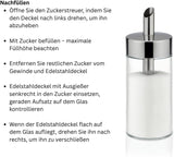 Tescoma glazen shaker, geborsteld roestvrij staal, ideaal voor witte/bruine suiker, 225 ml