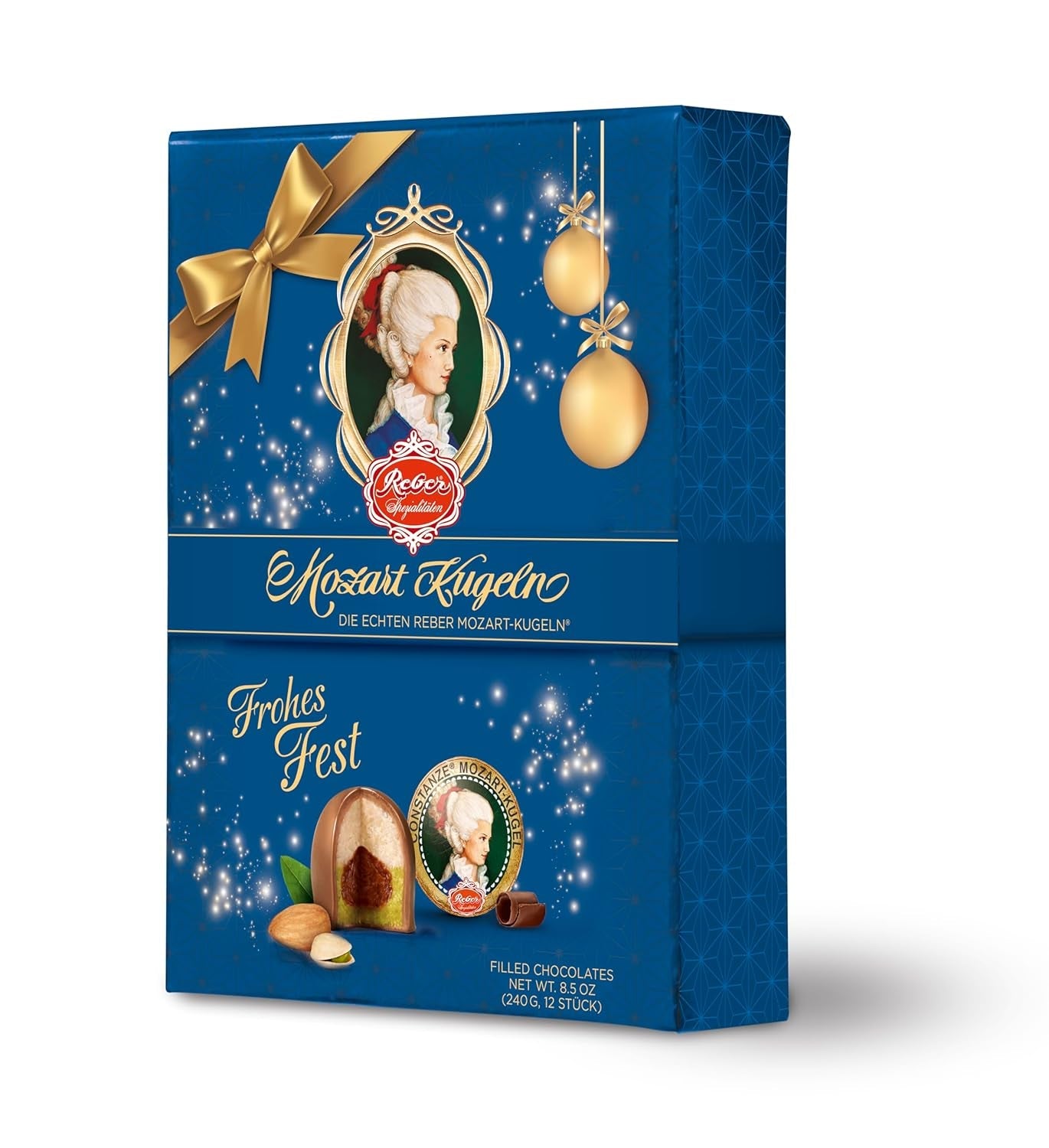 Reber Mozart-balletjes met pure chocolade, verpakking van 6 met marsepein en nougat, veganistisch - 1 x 120 g
