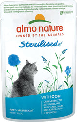 Almo Nature Functional - Sterilized - Natvoer voor volwassen en oudere katten, gesteriliseerd of minder actief - met kabeljauw en kip - Vetarm, hydraterend - 70g (pak van 6)