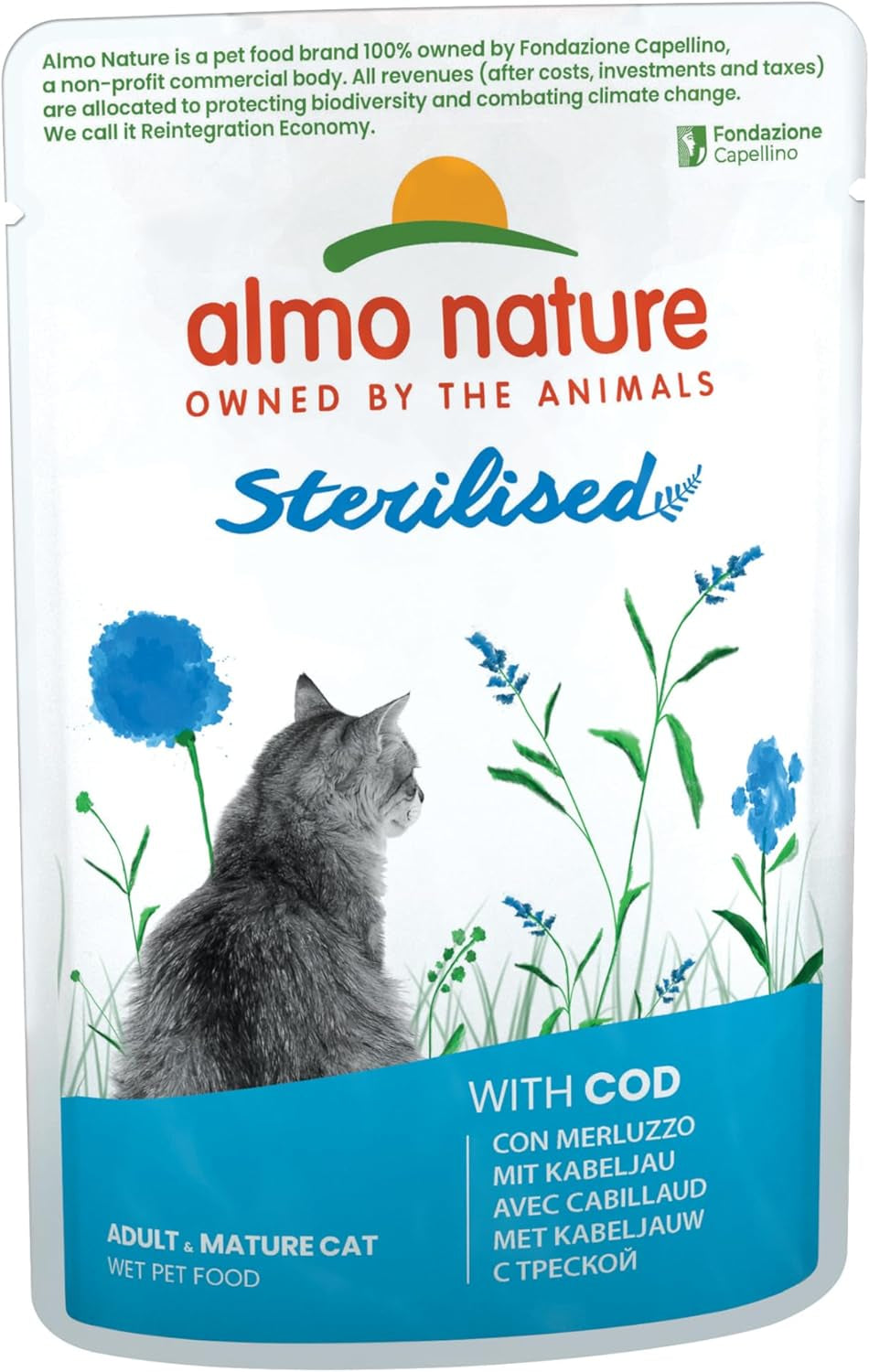 Almo Nature Functional - Sterilized - Natvoer voor volwassen en oudere katten, gesteriliseerd of minder actief - met kabeljauw en kip - Vetarm, hydraterend - 70g (pak van 6)