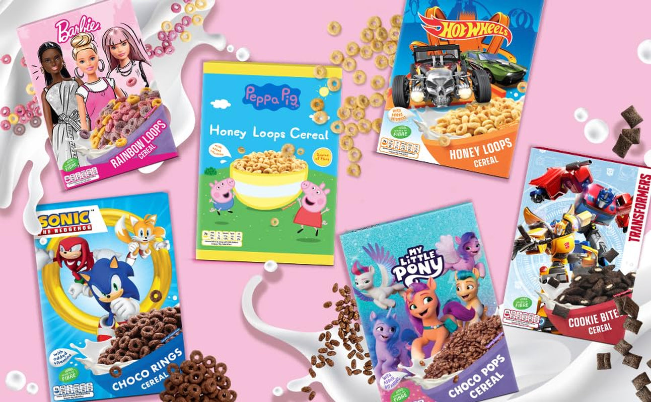 Barbie Rainbow Loops ontbijtgranen, kleurrijke ringen van tarwe, haver en maïs met fruitsmaak voor het perfecte ontbijt, 1 pakje (1 x 350 g)