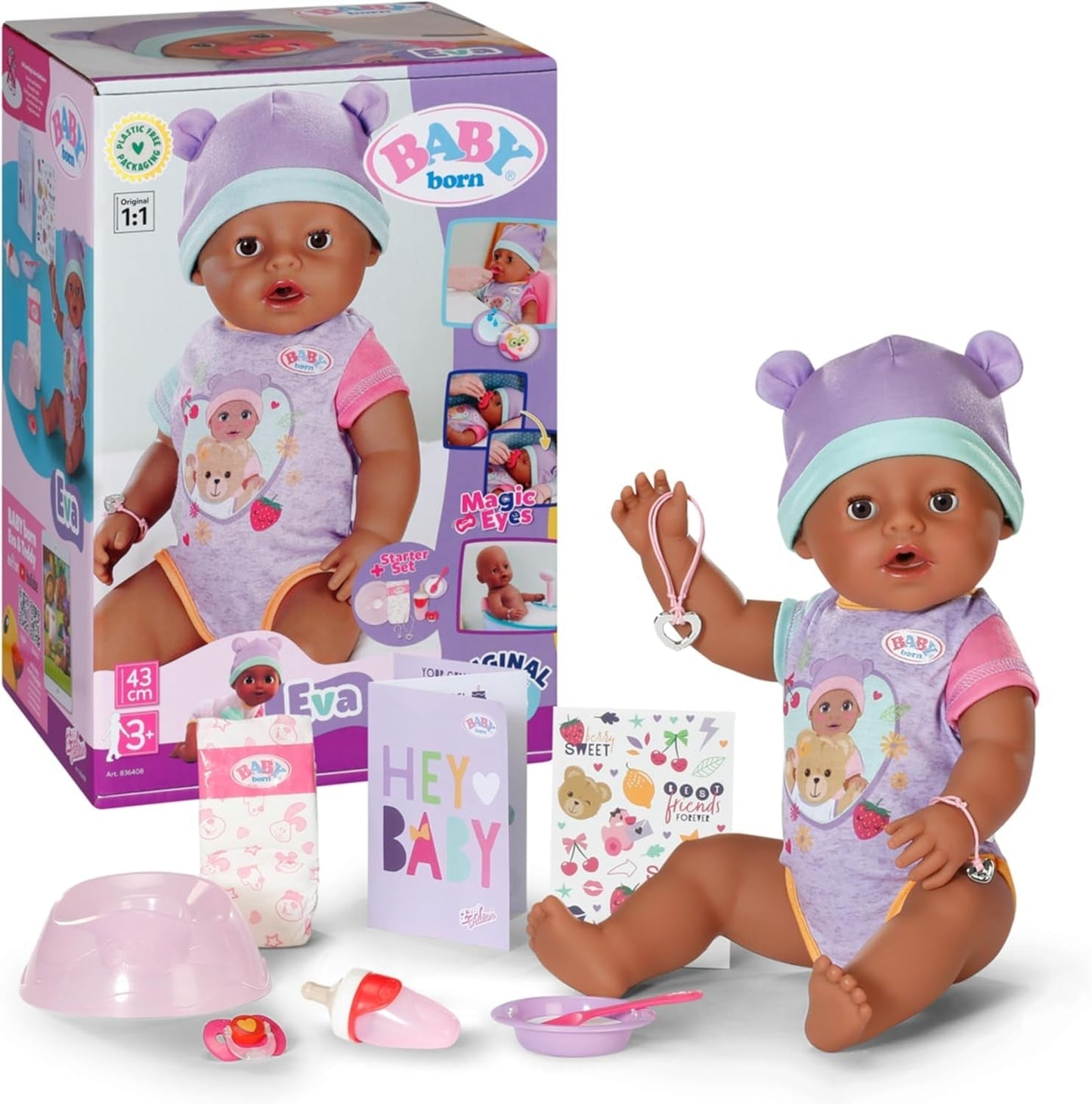 BABY Born Eva 43Cm, pop met 10 functies en accessoires, voor kinderen vanaf 3 jaar, werkt zonder batterij, grote pop 43Cm, 836408 Zapf Creation Dolls Naty Shop Standaard titel