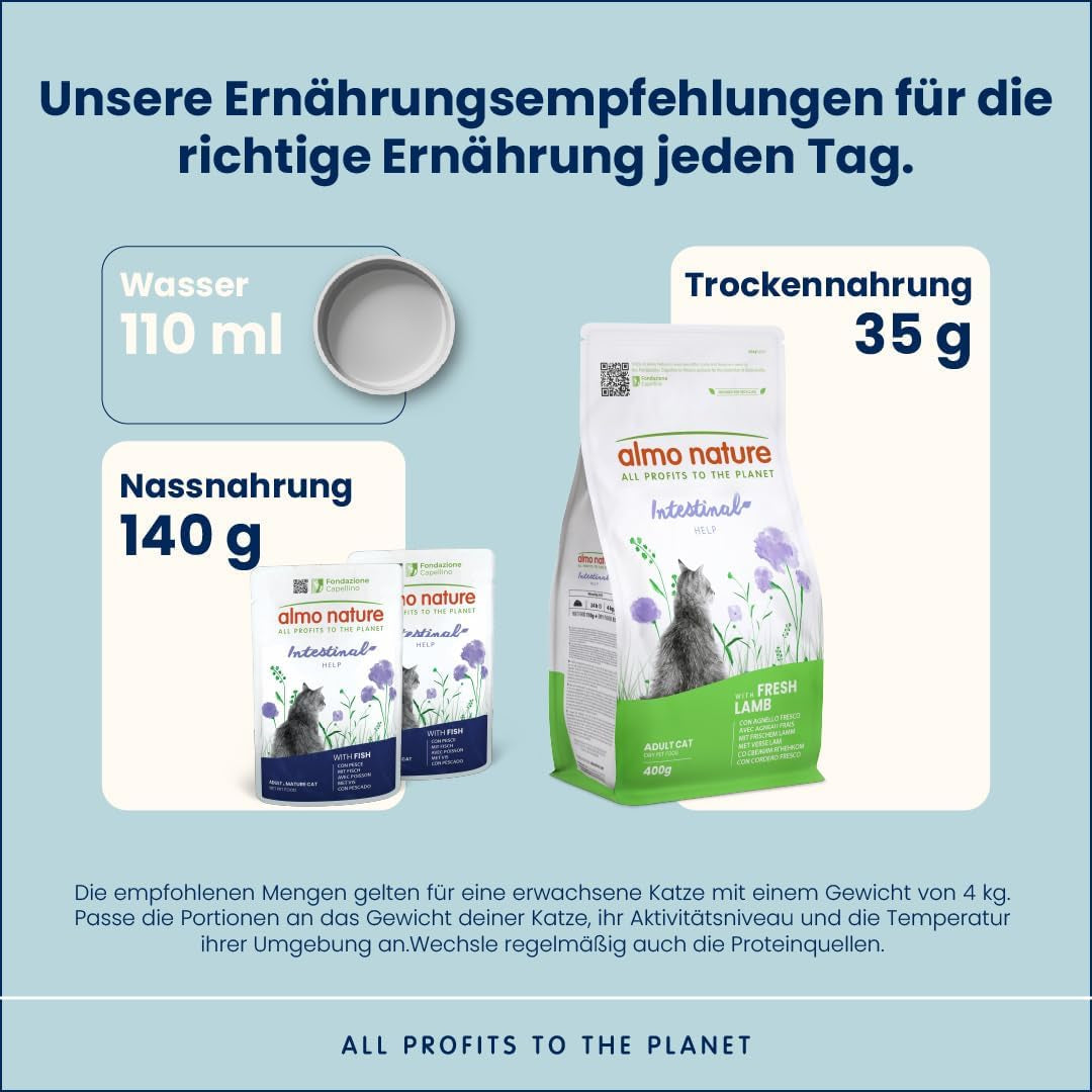 Almo Nature Functional - Darmhulp - Natvoer voor volwassen katten met gevoelige darmen - met vis en gevogelte - ondersteunt het microbioom - 70g (pak van 6)