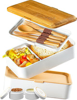 Umami lunchbox voor volwassenen, lekvrije stapelbare bentobox met 4 bestek en vakken, lunchbox voor volwassenen, saladecontainer voor onderweg, picknick-/kantoorlunchbox, houtskoolgrijs, 1500 ml